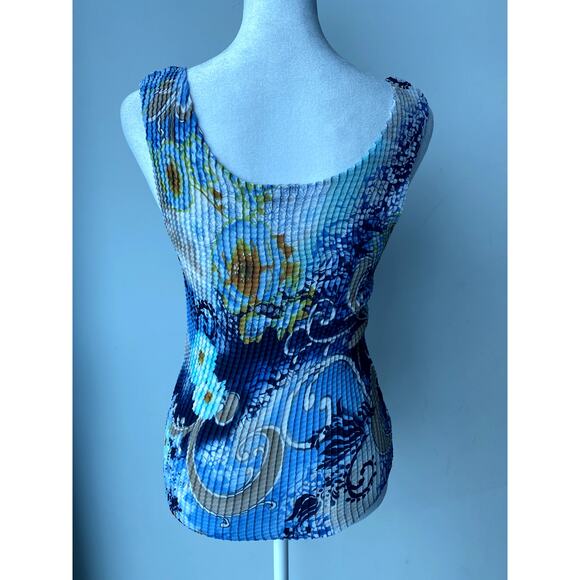 Blue Multicolor Floral Nicola Petite Y2k Sleeveless Scoop Neck Tank Top Indie - Picture 3 of 4